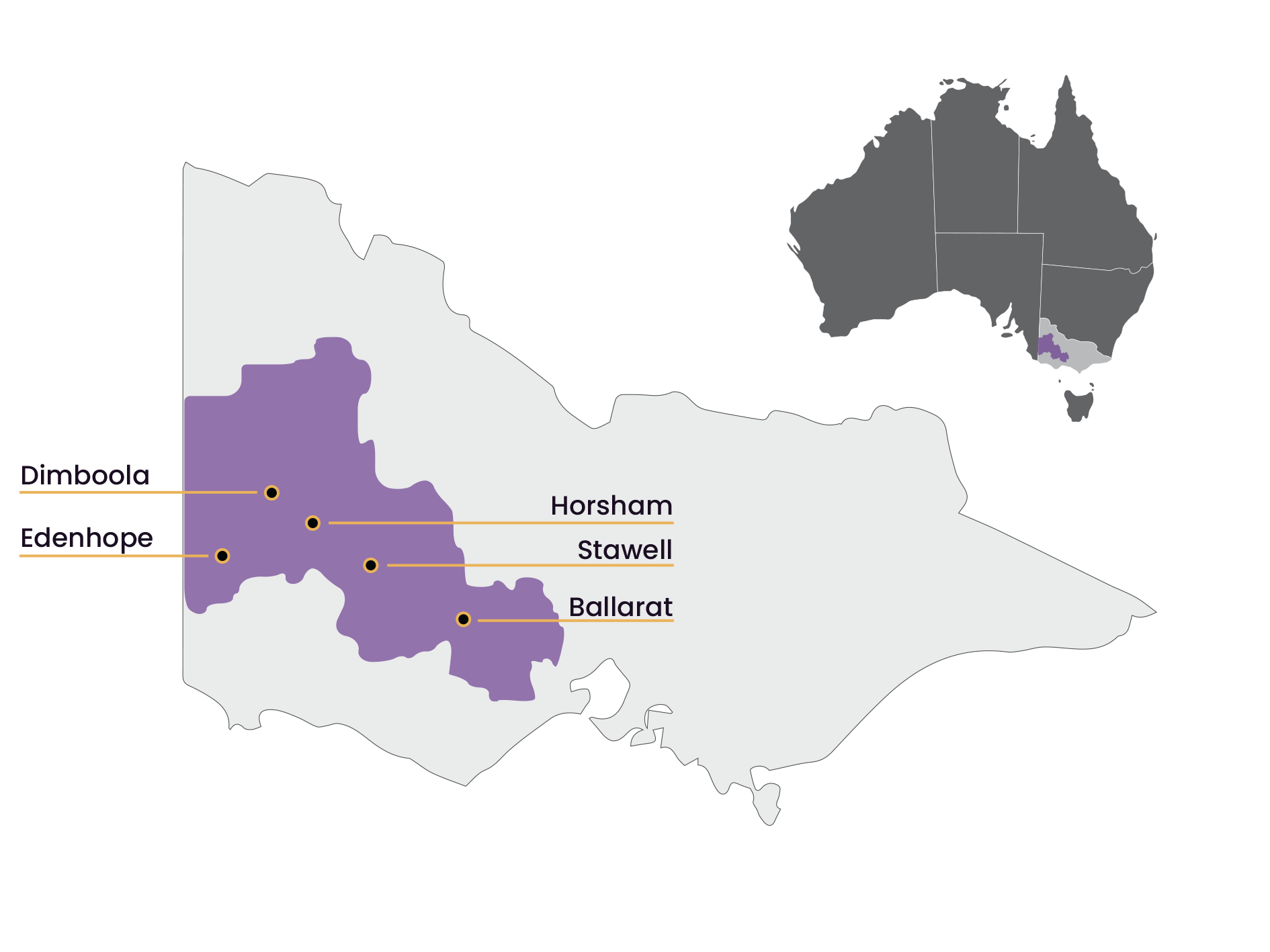 Map Grampians in Aust Map showing Grampians Health campuses in relation to Australia